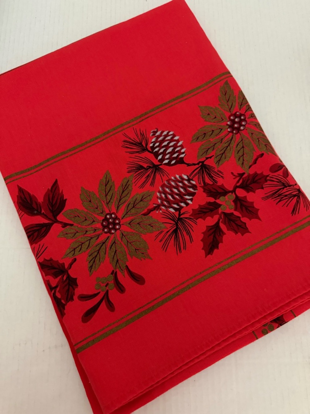 Parisian Prints Royal Poinsetta Christmas Tablecloth Cotton Christmas Red 49x66